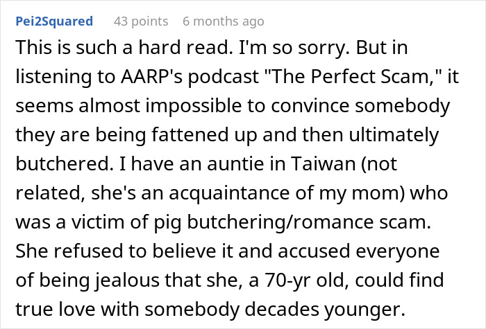 Screenshot of a Reddit comment discussing an educated person falling for a scam investment causing zero savings and heavy debt. Screenshot of a Reddit comment discussing an educated person falling for a scam investment causing zero savings and heavy debt.