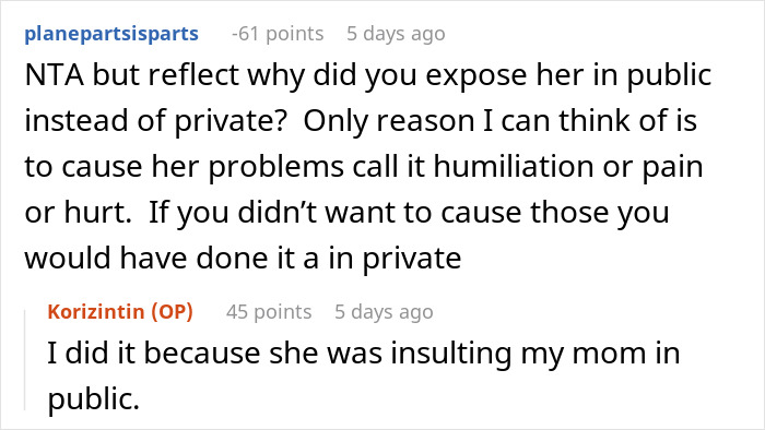 Screenshot of online conversation where a teen calls out stepmom&rsquo;s hypocrisy after public lies and insults.