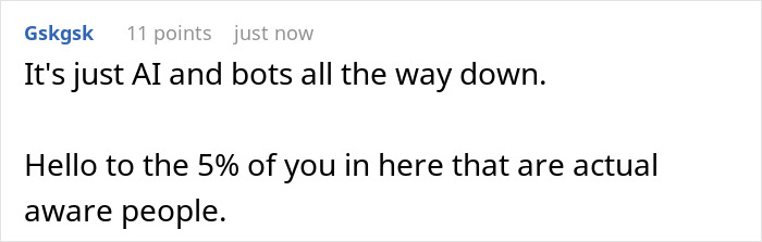 Comment on work quiet gossip drama, highlighting awareness of AI and bots in discussions online.