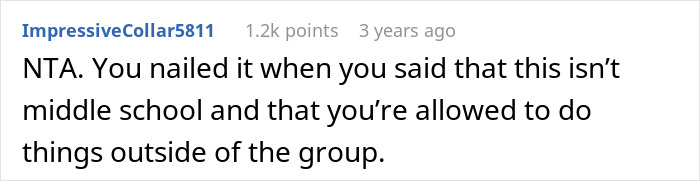 Comment on social platform discussing woman inviting only some members of friend group for dinner and the consequences she faces.