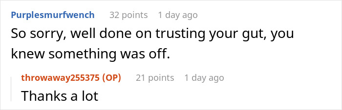 Screenshot of an online conversation about a woman suspecting her fianc&eacute; is hiding a secret kid after finding kids' clothing.