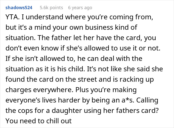 Comment discussing a woman acting as fraud police in a store, causing a teen to cry over boots.