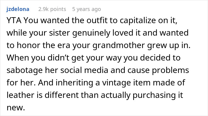 Comment discussing conflict over grandmother&rsquo;s vintage leather shoes, vegan sister wearing them, and plans to sell the shoes.
