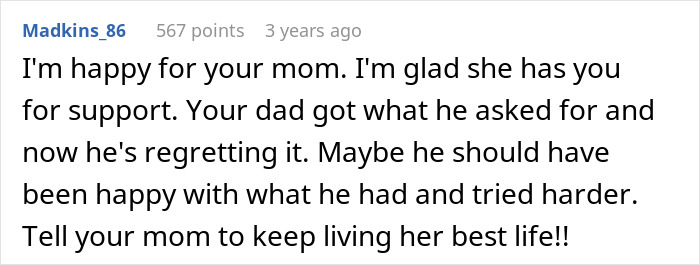 Comment discussing regret after forcing an open marriage and the impact on a wife&rsquo;s admirers.