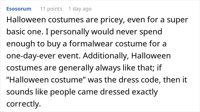 Text post discussing disappointment and anger about a Halloween wedding due to costume expectations and expenses.