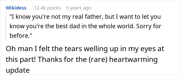 Screenshot of a heartfelt online comment about a guy wondering if he should tell his son the harsh truth about his real parents.