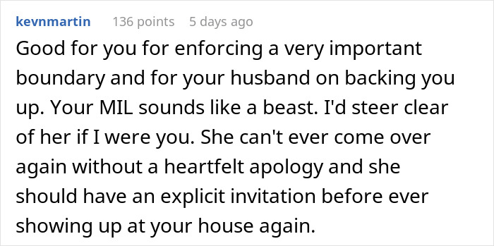 Comment highlighting the monster-in-law putting daughter-in-law&rsquo;s life in danger and being banned from the home.