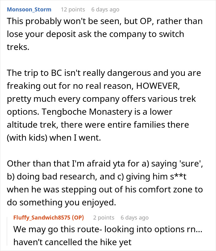 Reddit user advises about trip options after man gets majorly hurt when wife asks to cancel anniversary trip planned as surprise. Reddit user advises about trip options after man gets majorly hurt when wife asks to cancel anniversary trip planned as surprise.