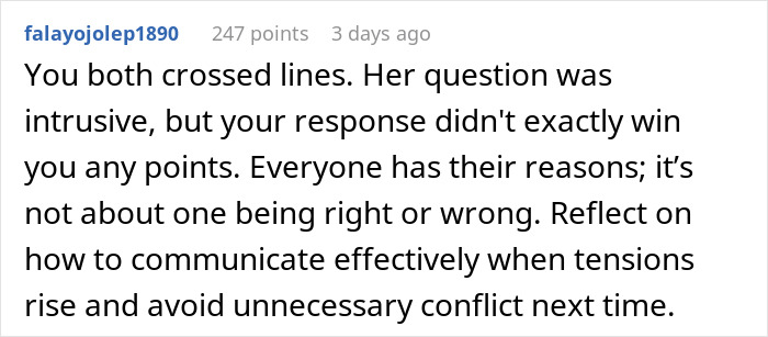 Comment discussing boundaries and communication after a coworker questions daily makeup usage, sparking online debate.