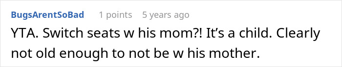 Screenshot of an online comment debating a teen refusing to entertain a stranger&rsquo;s kid on a 15-hour flight.