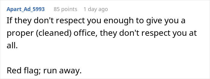 Comment on a forum about new job experience cleaning deceased coworker&rsquo;s office covered in grime.