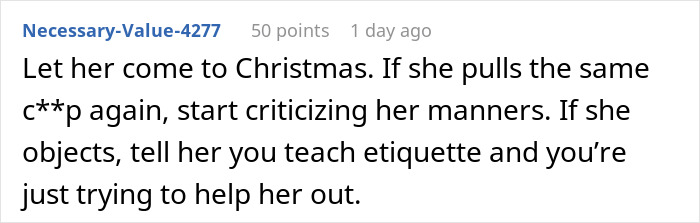 Comment suggesting to let the girlfriend come to Christmas despite offending a sibling on Thanksgiving. Comment suggesting to let the girlfriend come to Christmas despite offending a sibling on Thanksgiving.