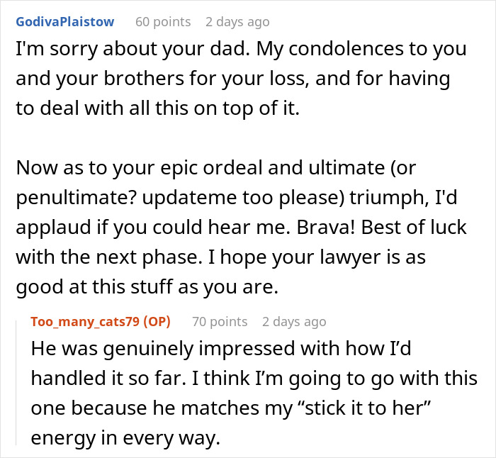Alt text: Social media comments expressing sympathy and support for grieving daughter determined to drive step-monster to financial ruin