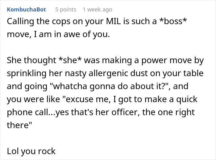 Woman calls cops on monster-in-law endangering daughter-in-law, resulting in police escort and home ban enforcement.