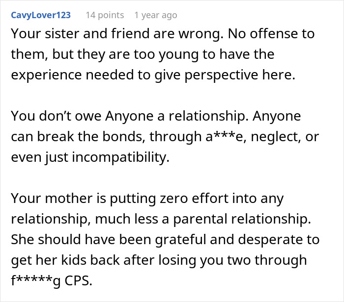 Comment discussing teen torn about continuing to see biological mom treated like a second-rate child. Comment discussing teen torn about continuing to see biological mom treated like a second-rate child.