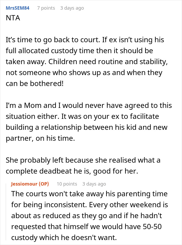 Text conversation discussing custody issues and the woman breaking off engagement over future stepkid concerns.