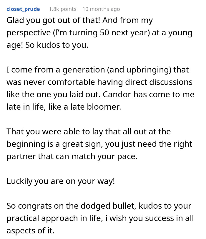 Comment praising a woman for leaving her boyfriend over unfair chores, highlighting a gold digger accusation and rent money arguments.