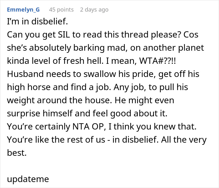 Screenshot of a Reddit comment discussing a man refusing to get a job and have a boss after business failure.