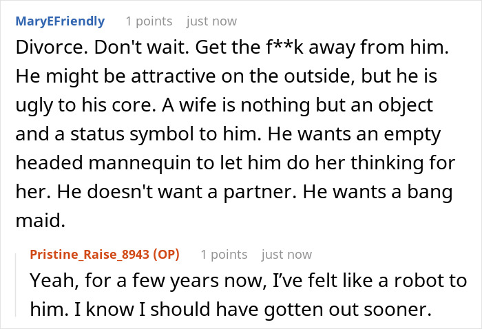 Alt text: Woman rethinks her marriage after husband&rsquo;s disturbing confession, feeling like a robot and questioning their relationship.