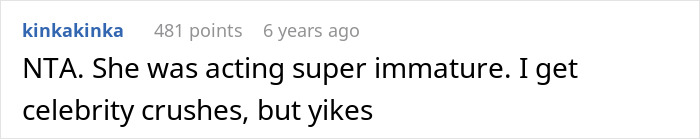 Comment discussing immaturity and celebrity crushes in a casual online forum conversation about a wife&rsquo;s free pass with John Krasinski.