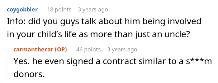 Reddit user discusses a guy helping sister-in-law conceive via IVF and his role as the child's biological dad.