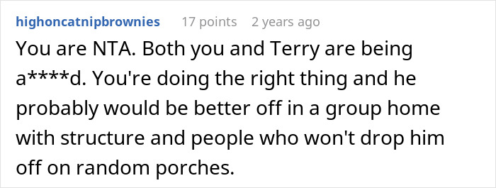 Reddit comment supporting a woman setting a boundary about her disabled brother&rsquo;s care and drop-off incident.
