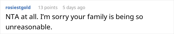 Comment from user rosiestgold expressing sympathy about family drama over sharing a birthday involving grandma and aunt.