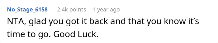 Screenshot of a forum comment discussing a man ruining his marriage by stealing his wife&rsquo;s tea set and giving it away.