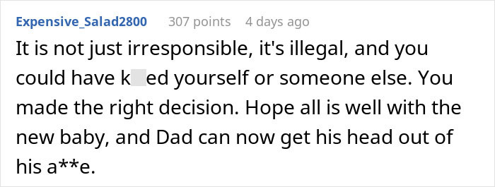 Comment discussing the mom refusing to drive drunk to pick up her child while the ex argues over the situation.