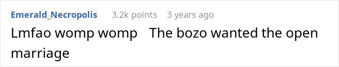 Screenshot of a Reddit comment discussing regrets about forcing a hot wife into an open marriage and her admirers.