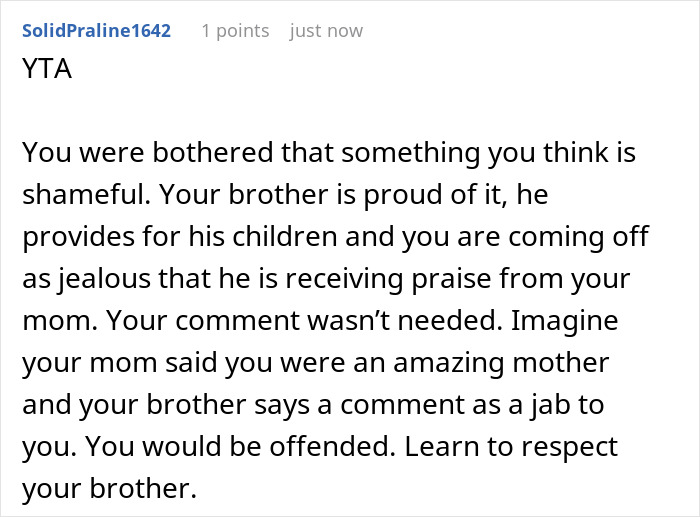 Commenter calls out brother for having four kids with four different women, urging respect despite family tension.