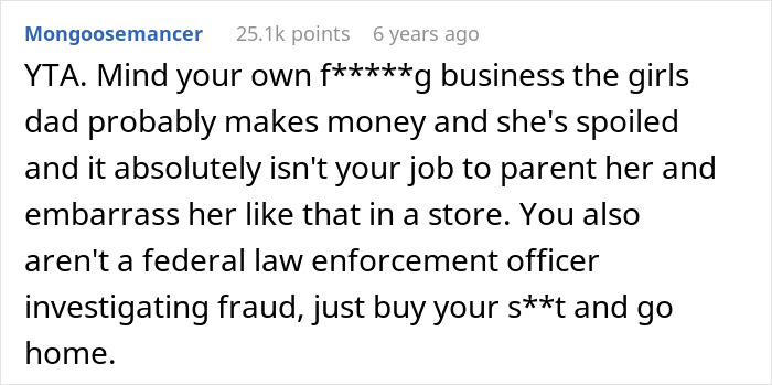 Comment criticizing woman acting as self-appointed fraud police in a store, causing distress over boots.