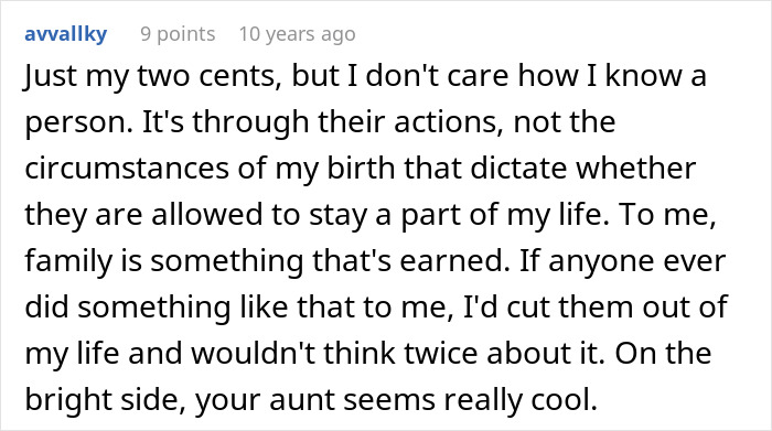User comment about family boundaries and loyalty related to parents lying about food allergies causing no contact with daughter