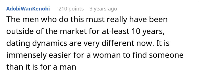 Comment on dating dynamics, highlighting challenges faced by men compared to women in the current relationship market.