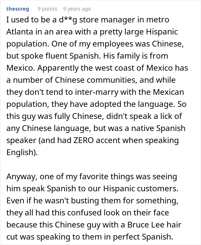 Text post describing an employee overhearing a dad whisper and the employee calling him out in front of everyone.