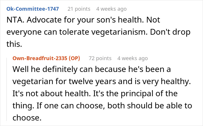 Man prepared to support stepson&rsquo;s diet change against mom&rsquo;s opposition in a family health and dietary discussion.