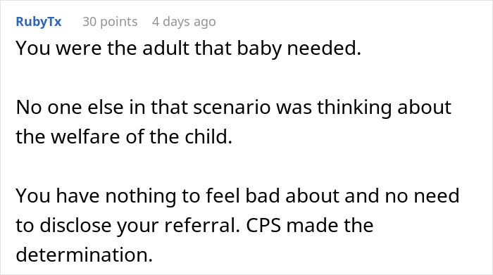 Comment about reporting sister to CPS focusing on child welfare and illegal adoption concerns. Comment about reporting sister to CPS focusing on child welfare and illegal adoption concerns.