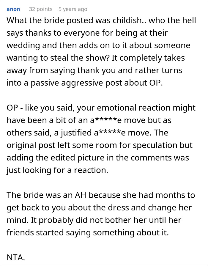 Screenshot of a discussion where a woman claps back after being shamed for her wedding guest attire. Screenshot of a discussion where a woman claps back after being shamed for her wedding guest attire.