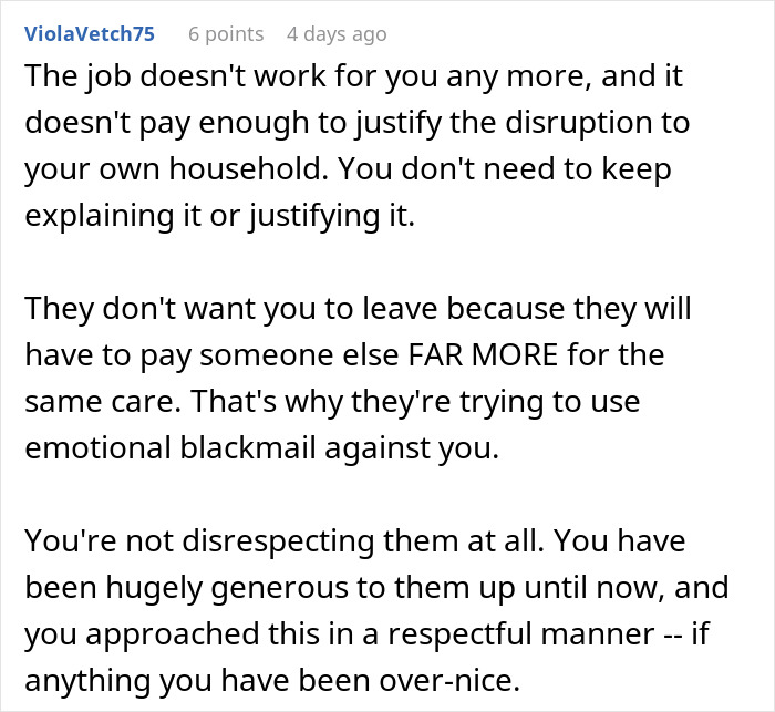Parents guilt-tripping daughter-in-law for refusing to be a cheap babysitter, using emotional blackmail tactics.