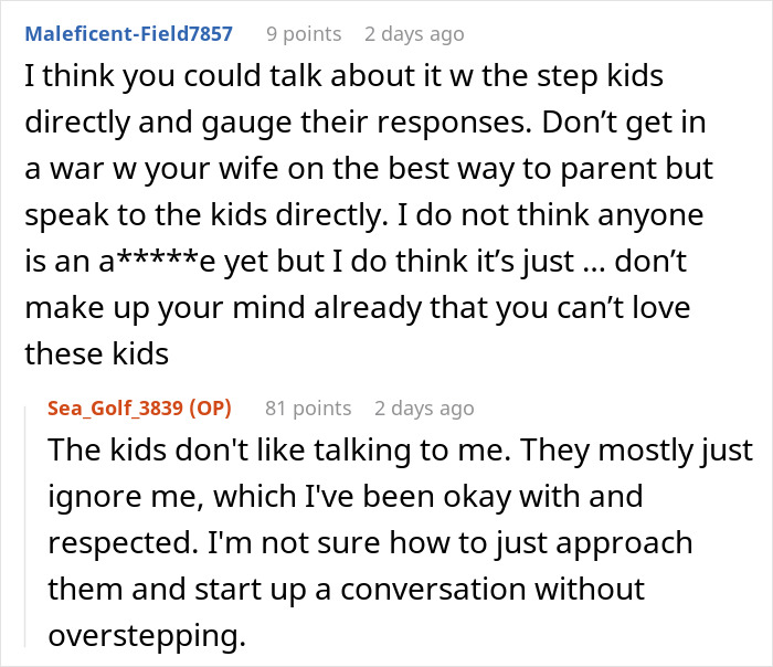 Reddit conversation about a guy refusing to be a step-father due to challenges with fianc&eacute;e&rsquo;s children and gift expectations.