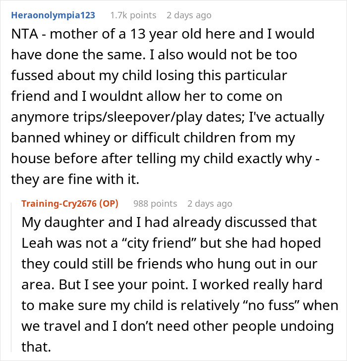 Screenshot of a Reddit discussion about a 12-year-old causing drama at a birthday party and tension between moms.