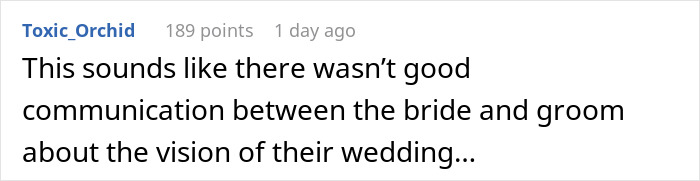 Comment about poor communication between bride and groom causing disappointment and anger at a Halloween wedding.