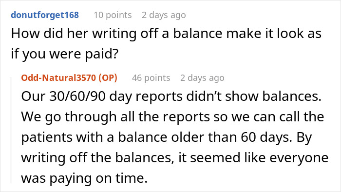 Discussion about a doctor refusing to rehire sister after she cost the practice $40,000 and parents react strongly.