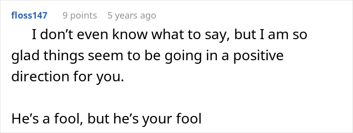 Screenshot of an online comment thread expressing mixed feelings about a woman&rsquo;s tummy tuck savings stolen by her husband.