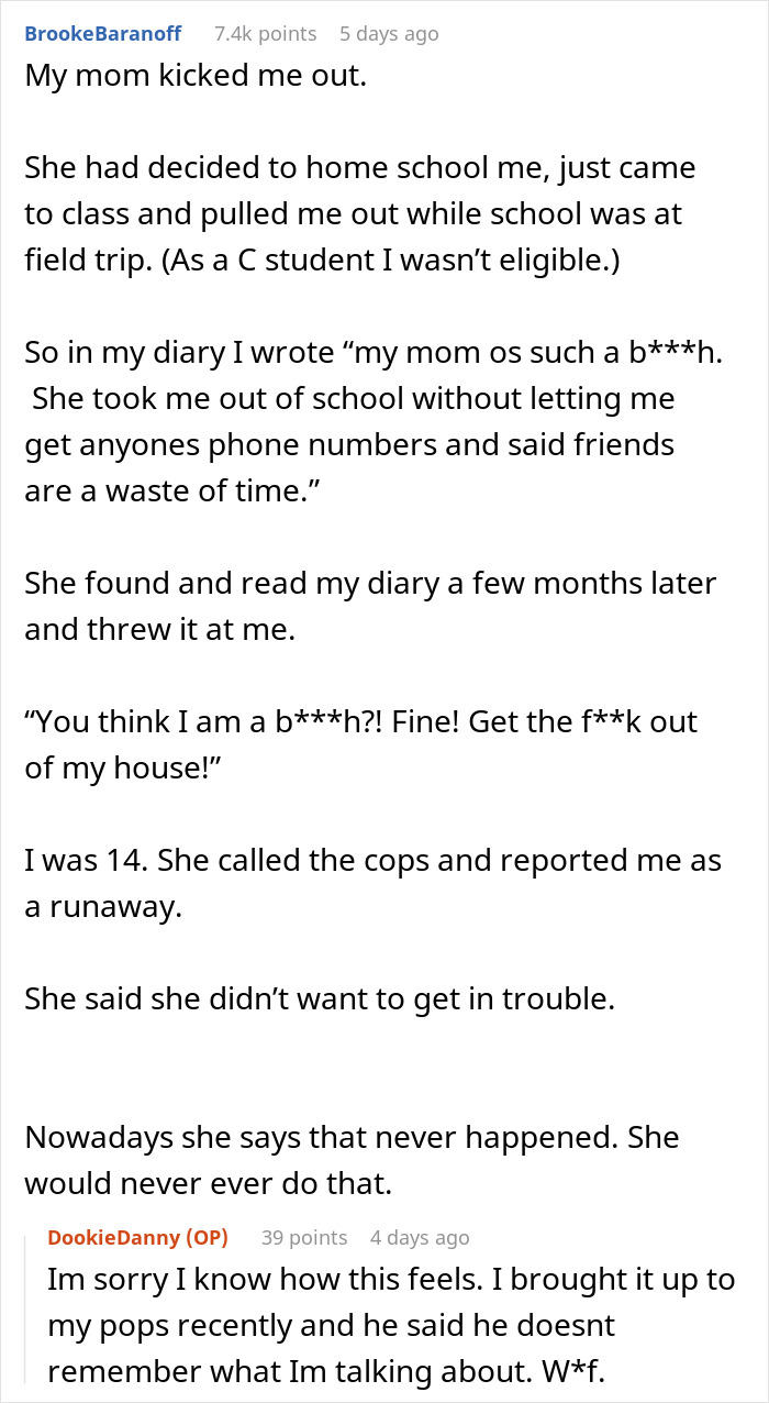 Teen describes being kicked out by parents after writing in diary, struggling with homeschooling and reported as runaway at age 14. Teen describes being kicked out by parents after writing in diary, struggling with homeschooling and reported as runaway at age 14.