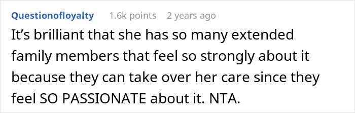 Screenshot of a Reddit comment discussing family conflict over refusing to care for a disabled sister and accusations of ableism. Screenshot of a Reddit comment discussing family conflict over refusing to care for a disabled sister and accusations of ableism.