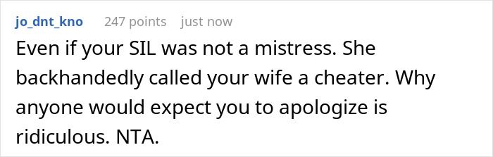 Commenter defending man against mistress accusation, discussing wife cheating claim and family siding with ex-mistress.