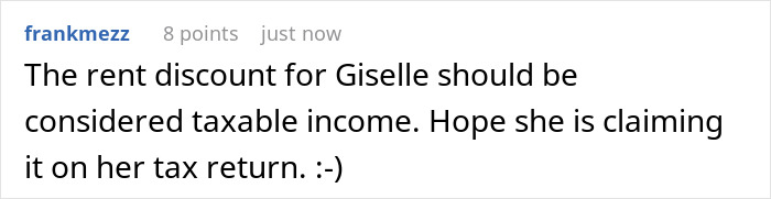 Comment on rent discount and taxable income related to on-site landlord acts awful gets rent doubled situation.