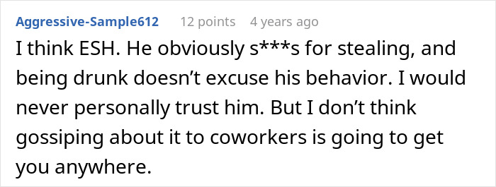 Screenshot of a Reddit comment discussing a man refusing to forgive an ex-friend who stole money and calls him a thief.