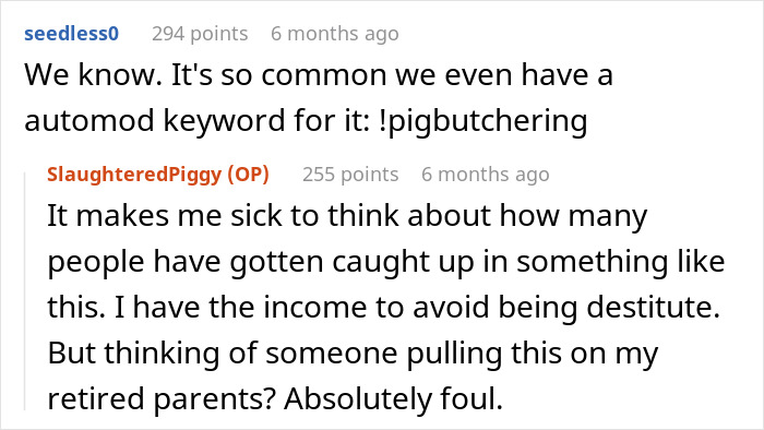 Screenshot of an online discussion about educated person falling for scam investment causing zero savings and immense debt. Screenshot of an online discussion about educated person falling for scam investment causing zero savings and immense debt.